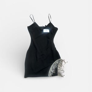 Windsor Black Mini Dress with Fringe Accent